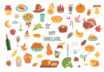 Thanksgiving day set. Flat vector illustration