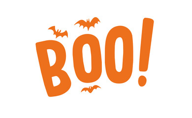 Boo! exclamation lettering. Halloween quote funny design with bats.