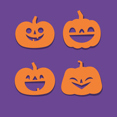 Set of Halloween carved pumpkins. Flat style, vector cute spooky design.