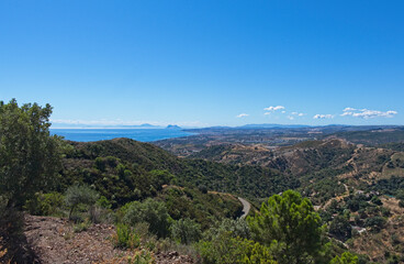 Fototapeta na wymiar View from Estepona Hills to Gibraltar and Africa