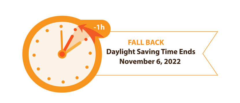 Daylight Saving Time Ends November 6, 2022 Web Banner Reminder. Vector illustration with clocks turning an hour back