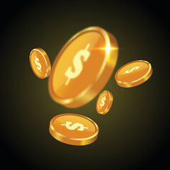 flying coin shape vector illustration. premium design