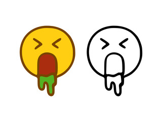 Puke emoticon in doodle style isolated on white background
