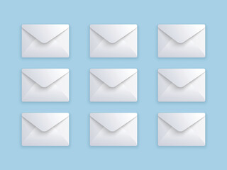 Layout of white envelopes on the blue background. Vector concept illustration