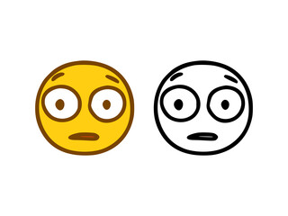 Emoticon with big eyes in doodle style isolated on white background