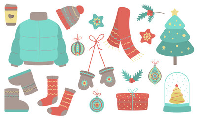 Set of winter holidays design elements. Good design for greeting card, poster, stickerpack, web, logo, scrapbooking, patterns and more. 
Christmas and new year stickers set.