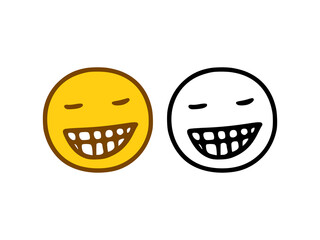 Laughing emoticon in doodle style isolated on white background