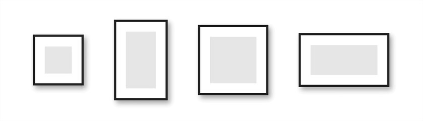 Frame black border collection. Vector isolated illustration. Pictures frames. Blank frames mockup.
