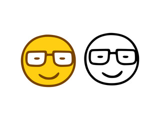 Emoticon with glasses in doodle style isolated on white background