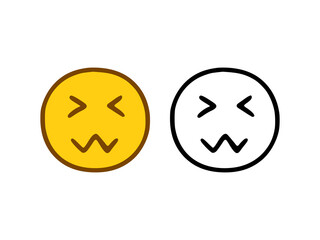 Dissatisfied emoticon in doodle style isolated on white background
