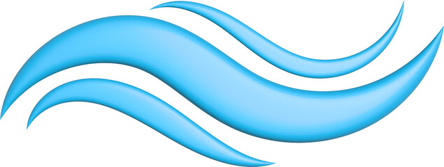 3d rendering wave icon. Illustration with shadow isolated on white.