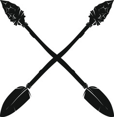 two crossed arrows with a stone tip for a bow, black on a white background