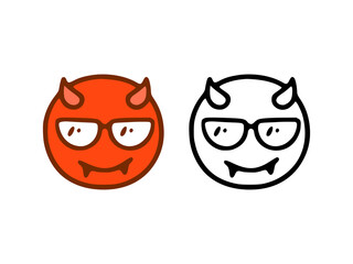 devil with glasses emoticon in doodle style isolated on white background