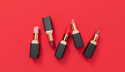 Obraz premium Lip stick female cosmetic product background. 3D Rendering