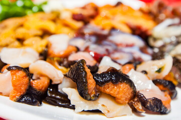 Assortment of fresh and unique Korean seafood, close-up view, Ulleungdo Island, South Korea