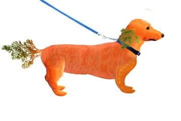 dachshund puppy on white made of carrot