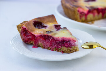 Pie with plum and sour cream filling. Shortbread pie