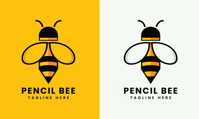 Creative template logo pencil with bee icon - obrazy, fototapety, plakaty