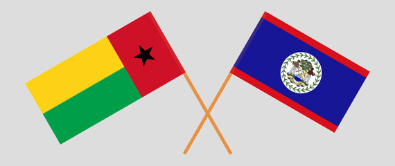 Crossed flags of Guinea-Bissau and Belize. Official colors. Correct proportion