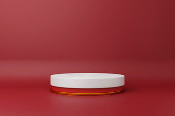 3D Rendering Abstract background with realistic basic geometry cylinder pedestal podium. Minimal scene for product display presentation and exhibition mockup. Red scheme for Christmas decoration