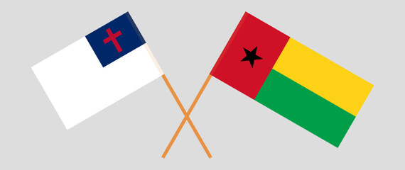 Crossed flags of christianity and Guinea-Bissau. Official colors. Correct proportion