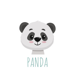 Cute cartoon panda bear face.Panda icon.Vector illustration in flat style