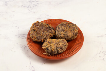Indian food Jali kabab with tomato sauce served in a dish isolated on background top view