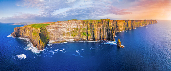 Scenic View Of Cliffs Of Moher, Liscannor, Ireland 

The Cliffs of Moher in County Clare are Ireland's most visited natural attraction. - obrazy, fototapety, plakaty