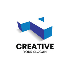 Letter T 3d negative space creative logo design
