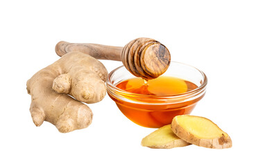 Honey and ginger isolated. Natural treatment for cold and cough
