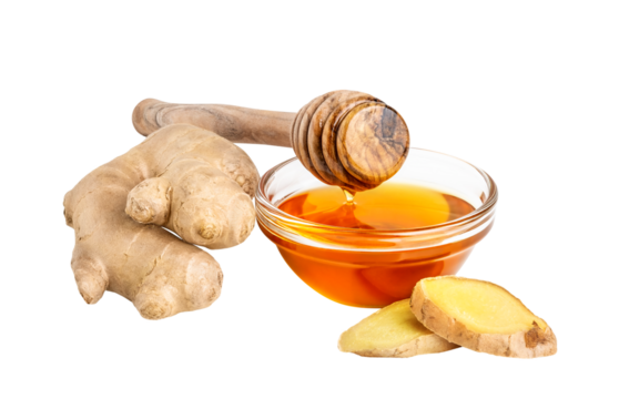 Honey and ginger isolated. Natural treatment for cold and cough