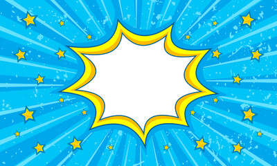 Blue comic pop art with star background