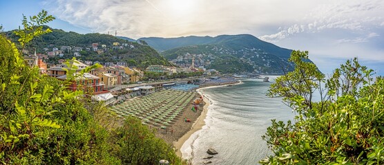 View over the main beach of Moneglia on the Ligurian coast