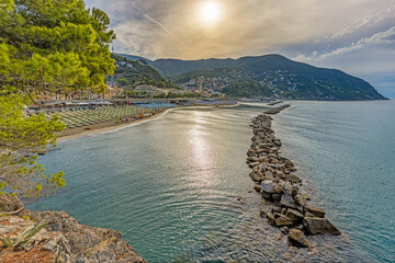 View over the main beach of Moneglia on the Ligurian coast