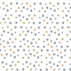 Watercolor round spots, uneven tiny polka dots seamless vector pattern. Natural, dim colors circle shape brush strokes, paint stains, watercolour smears background. Hand drawn colorful dot texture.