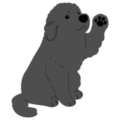 Simple and adorable Newfoundland dog illustration waving hand flat colored