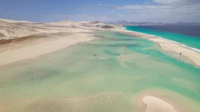 Flight over Playa de la Barca beach, Fuerteventura