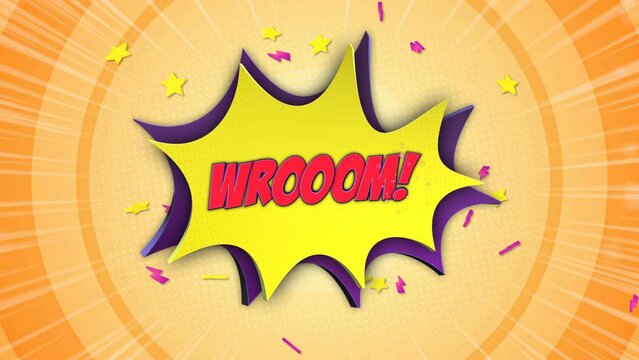 WROOOM Comic Text Animation, with Alpha Matte, Loop, 4k
