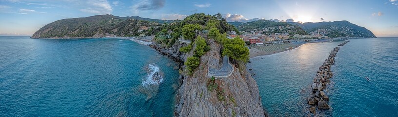Fototapeta na wymiar Drone panorama of the Italian coastal town of Moneglia