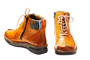 Beautiful elegant brown casual insulated leather boots