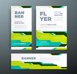 Technological theme green color Set cover flyer and banners