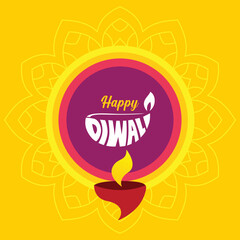 Fototapeta premium Happy Diwali colorful greeting card with Beautiful happy Diwali lettering. Website header or banner design for Diwali Festival celebration.