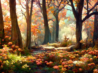 comforting digital painting of a forest in autumn 