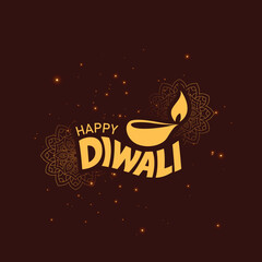 Happy Diwali colorful greeting card with Beautiful happy Diwali lettering. Website header or banner design for Diwali Festival celebration.