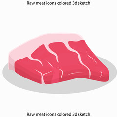 Raw meat icons colored 3d sketch