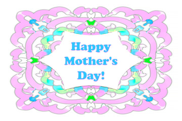 Fototapeta premium Happy mother's day! Postcard template, colored background, 3D ornament, space for text