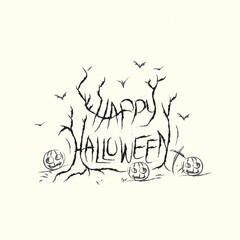 Hand Draw Sketchy Text for Halloween. Happy Halloween Poster, Greeting Card, Party Invitation Card.
