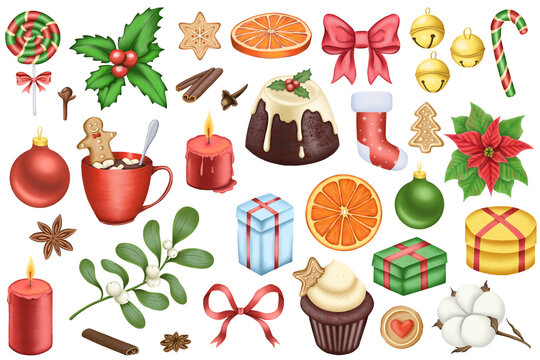 Digital Christmas decorations and bakery set. 