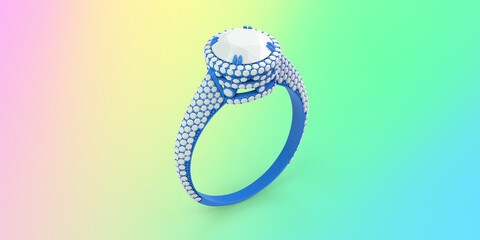 Wax 3D CAD jewelry engagement ring with color background. 3D rendering
