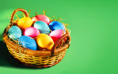 bunte Ostereier in einem Korb